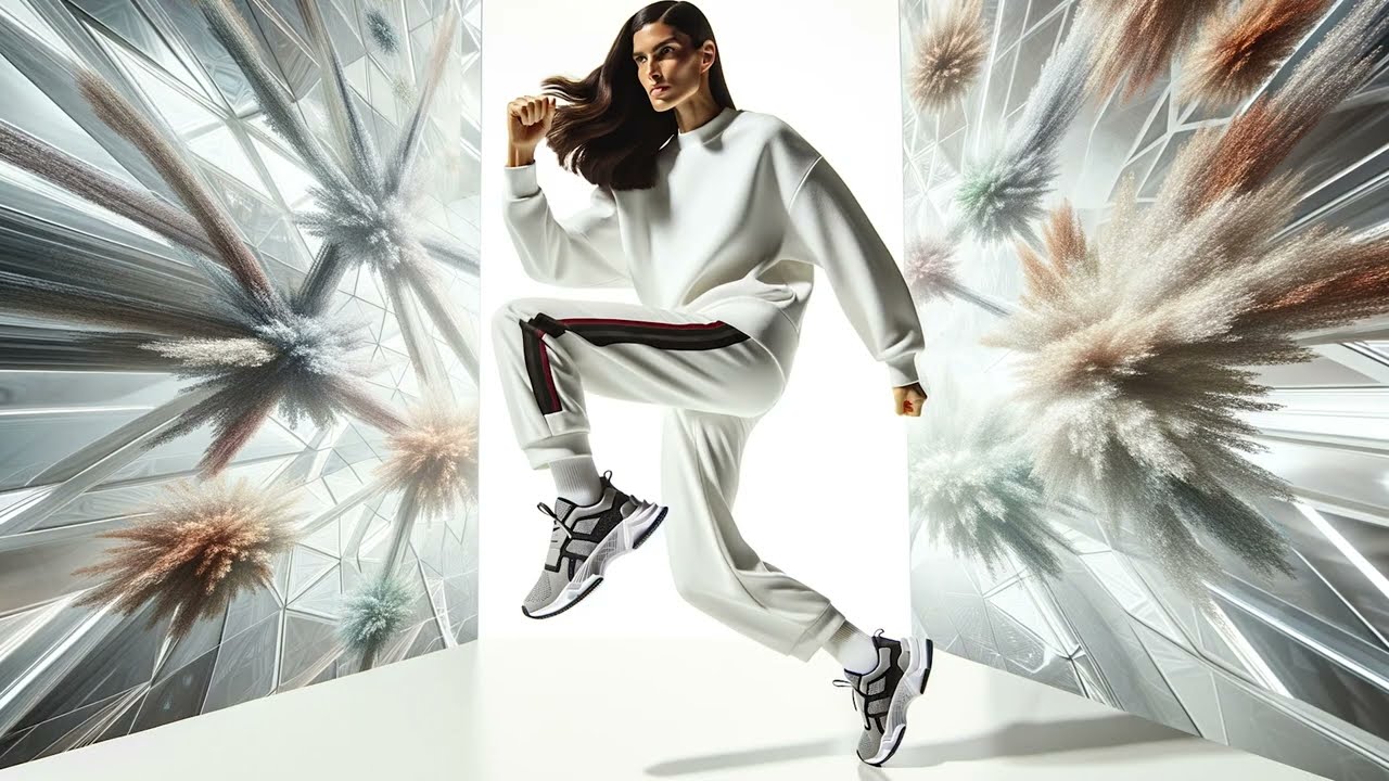 Interior Styling full body fashion model in studio pose for sportswear brand