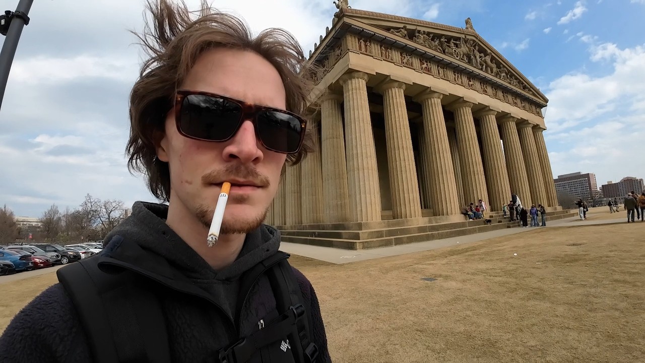 Smoking a Cigarette at the Parthenon in Nashville, Tennessee