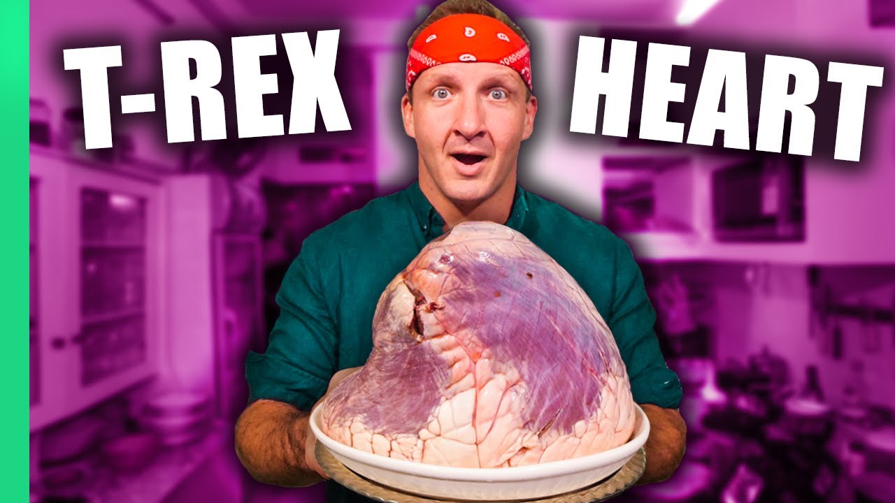 Massive DINO HEART!! Eating ONLY Animal Hearts for 24 Hours!! (Amazing Cooking Skills!!)