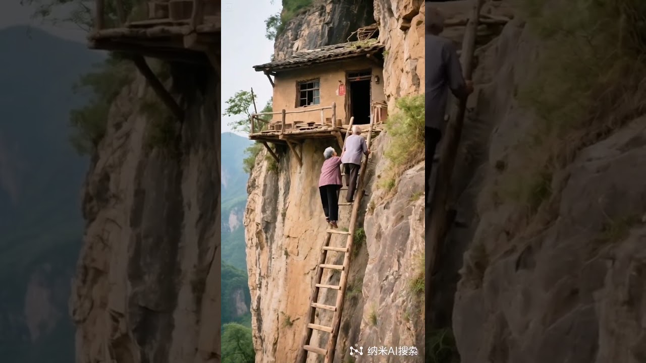 The scenery on the cliffs The old house in the mountain village The scenery is a beautiful scenery