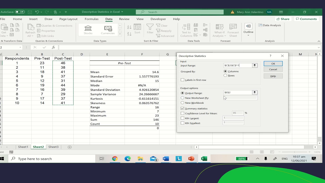 Descriptive Statistics using Excel