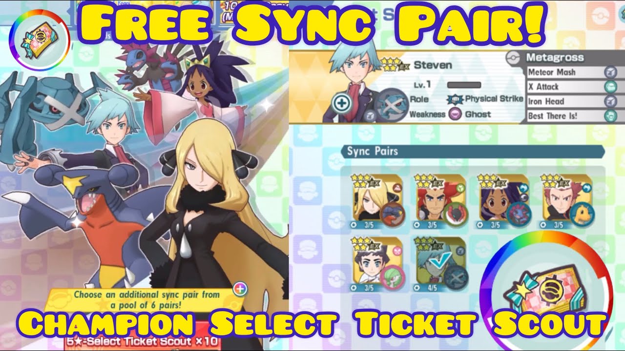 Free 5-Star Sync Pair! Champion Select Ticket Scout Summon in Pok&eacute;mon Masters EX
