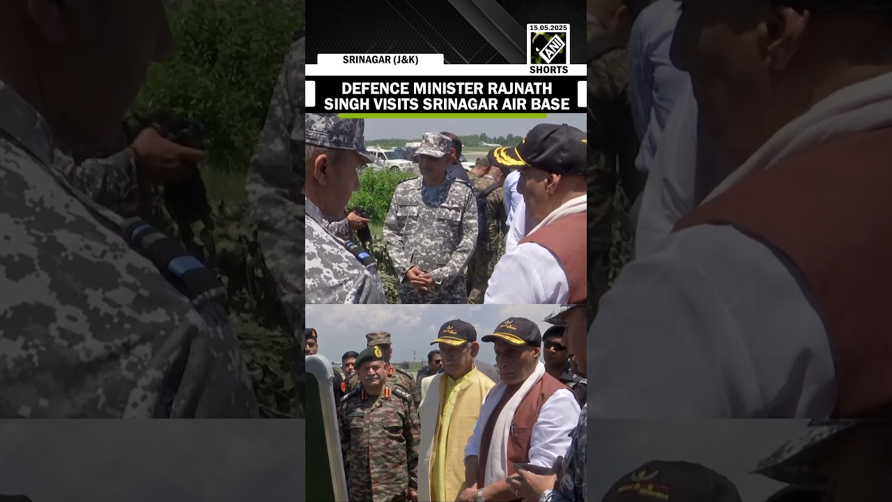Rajnath Singh visits Srinagar air base, Lt Governor Manoj Sinha & CM Abdullah accompanying him