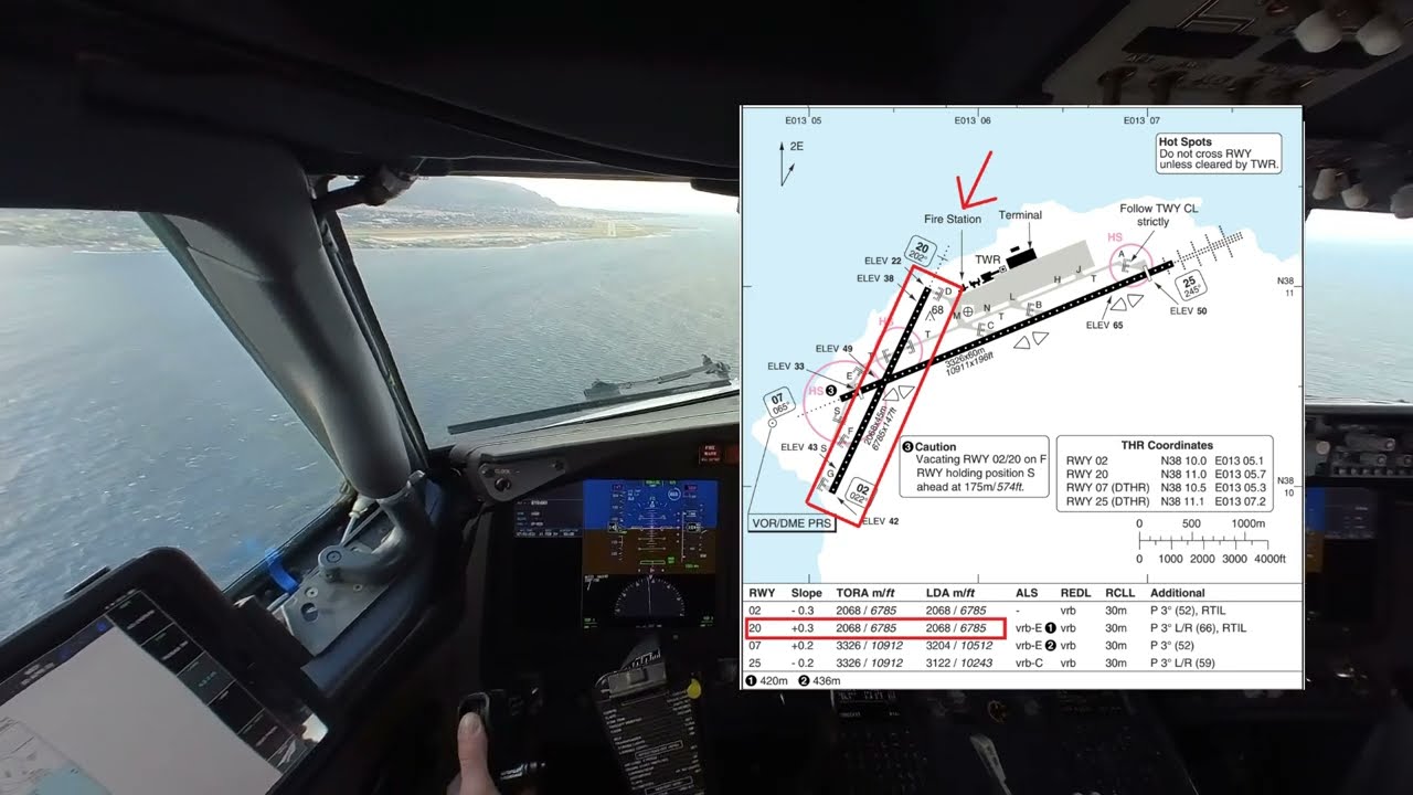 PILOT EYE VIEW  - Boeing 737 MAX 8 landing,  Palermo Airport (PMO), Italy