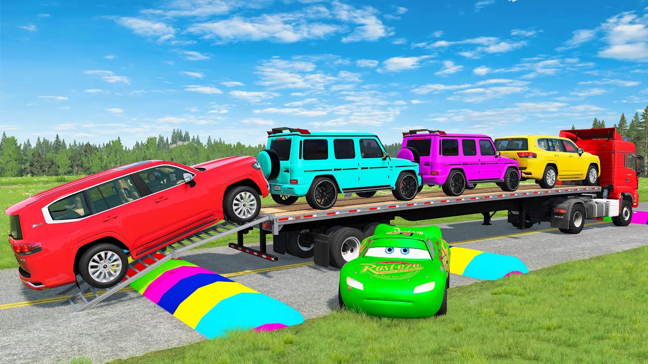Flatbed Truck Mcqueen | Transportation with Truck - Pothole vs Car #3 - BeamNG.Drive