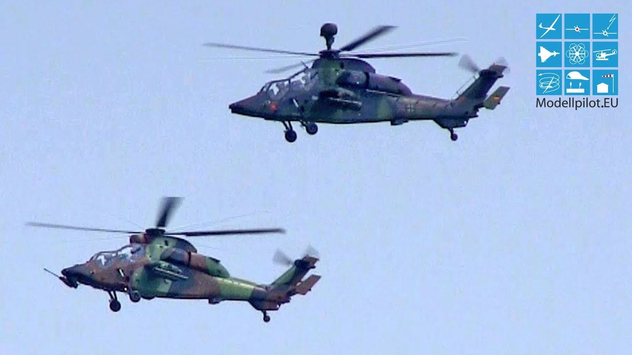 AMAZING 2X EUROCOPTER EC-665 TIGER AIRBUS GROUP FORMATION AIRSHOW FLIGHT