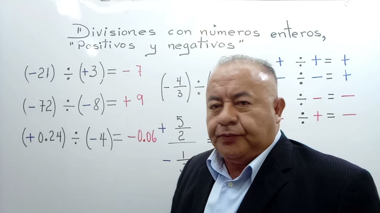 División de números enteros, positivos y negativos.