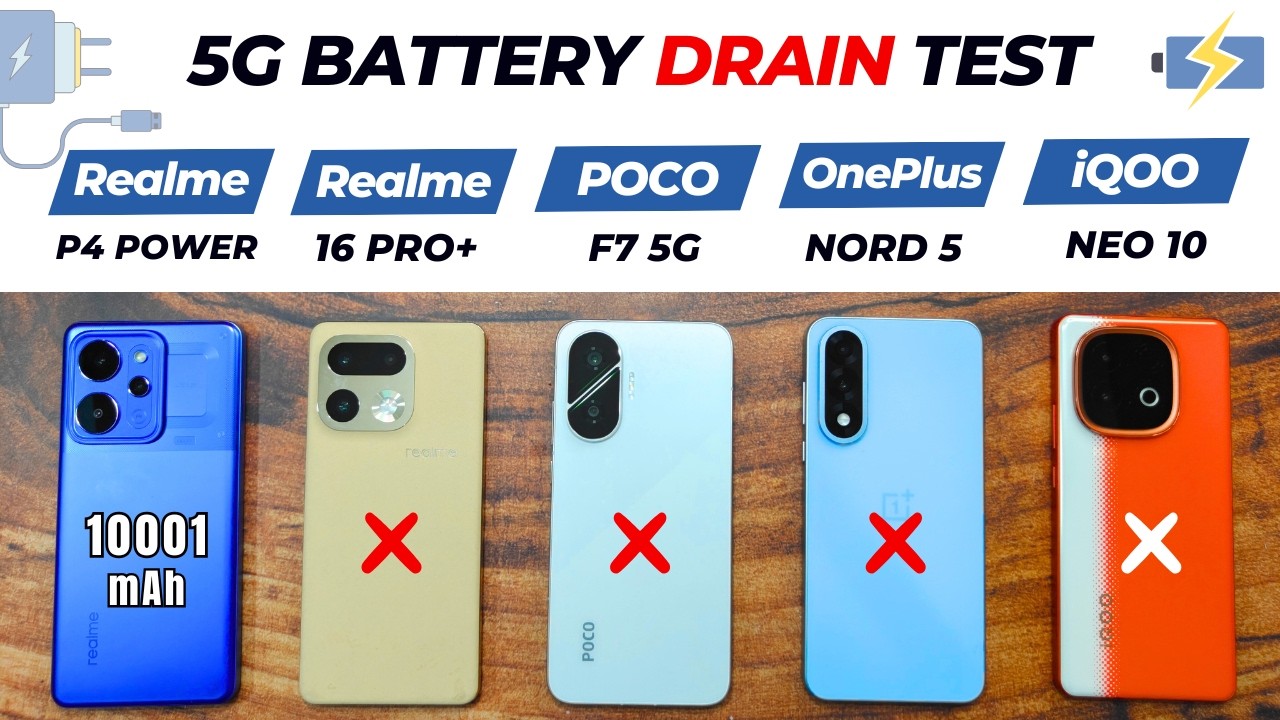 Realme P4 Power vs Realme 16 Pro vs OnePlus NORD 5 vs POCO F7 vs iQOO Neo 10 - 5G BATTERY DRAIN TEST