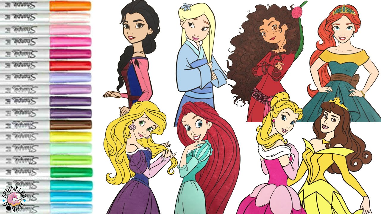 Disney Princess Color Swap Coloring Book Compilation Mulan Elsa Elena Ariel Rapunzel Merida Aurora