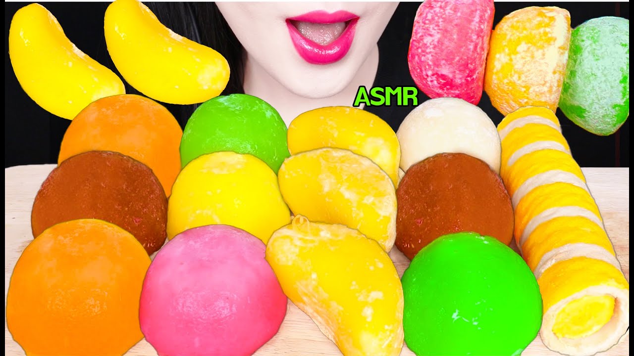 ASMR RAINBOW SNOW RICE CAKE ICE CREAM 무지개 찰떡 아이스크림 먹방 EATING SOUNDS