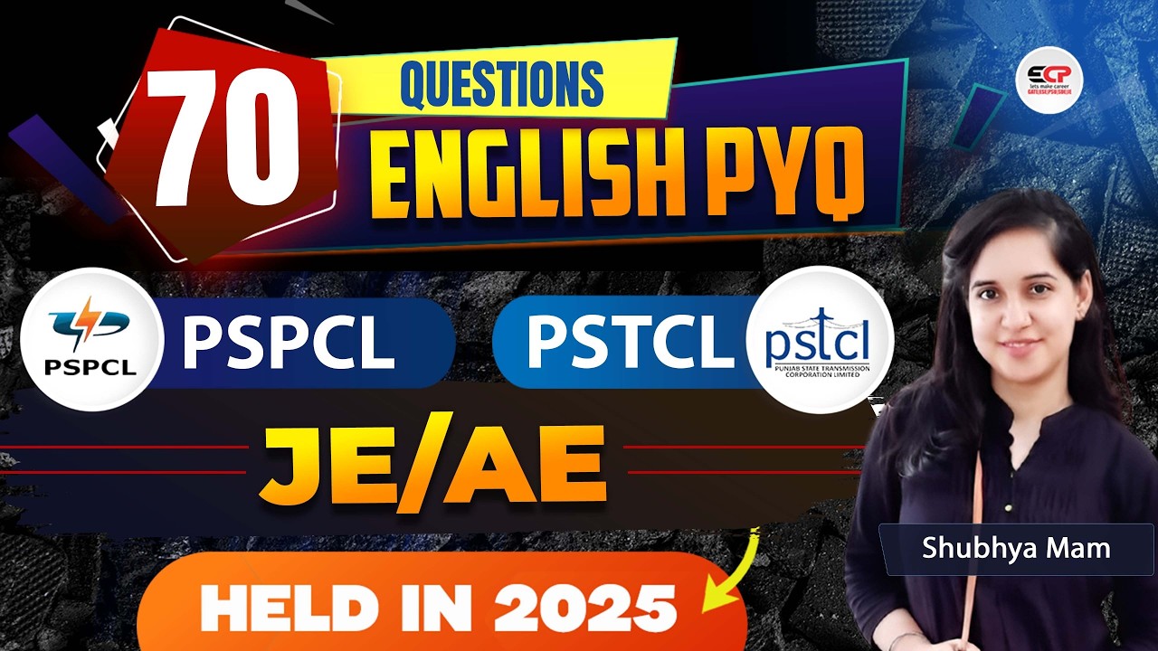 70 Qs English PYQ with detailed explanation of PSPCL & PSTCL JE & AE held in 2025