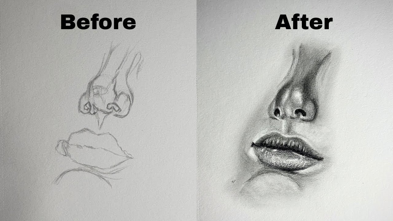 Before & After Realastic Nose & Lips Drawing || Step By Step |