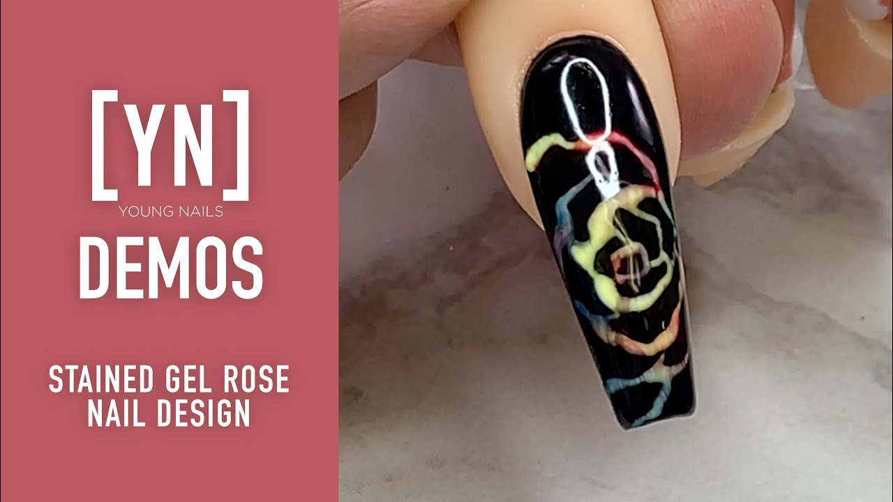 Young Nails Nail Demo - Stained Gel Rose Nail Design - Acrylic/Gel Nails