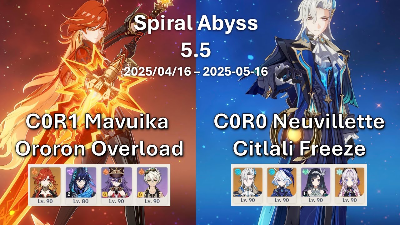 C0R1 Mavuika Ororon Overload & COR0 Neuvillette Citlali Freeze | Spiral Abyss 5.5 Floor12 Showcase