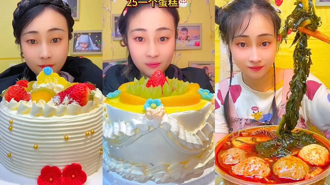 Strawberry Cake, Mango Cake, and Mala Soup Mukbang Mix