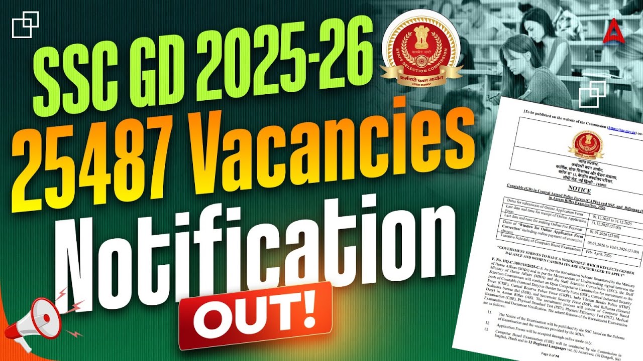SSC GD Notification 2026 OUT | 25487 Vacancies | SSC GD New Vacancy 2025-26 Tamil | Full Details