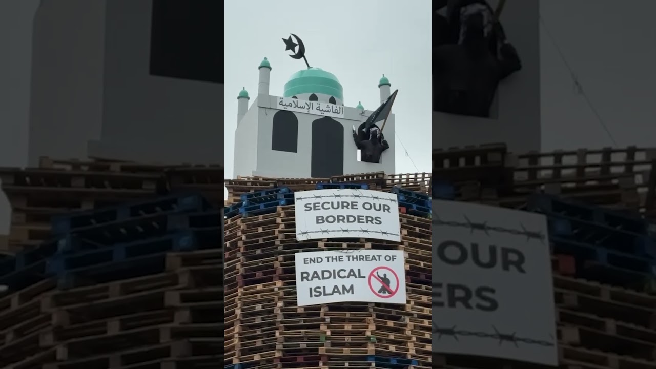 Mosque replica placed on top of bonfire in Co Tyrone