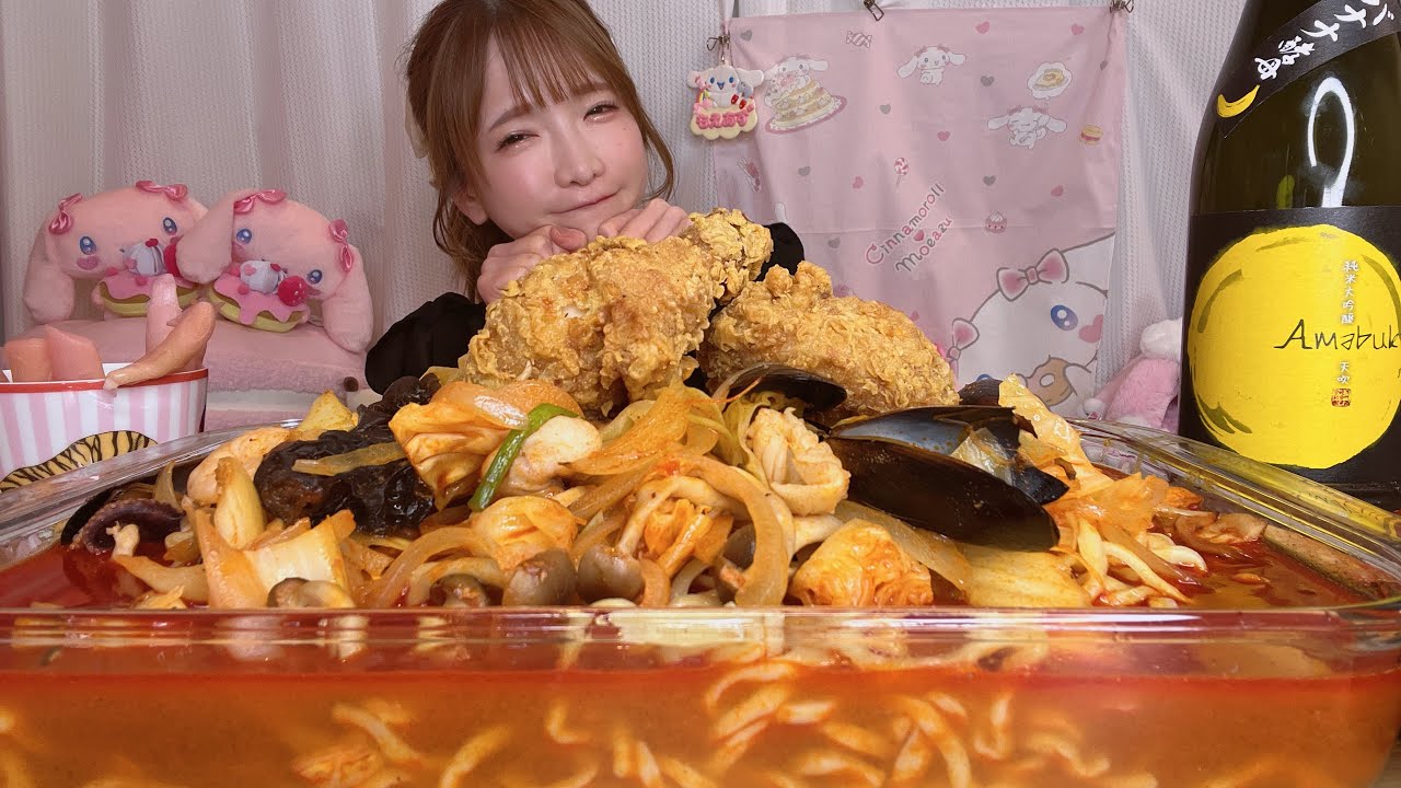 【大食い】激辛ちゃんぽん韓国チキン【もえあず】