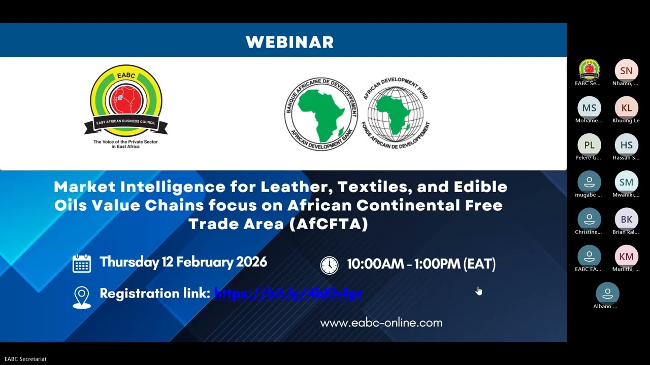 EABC -AfDB Webinar on Market Intelligence for Leather, Textiles & Edible Oils Value Chain
