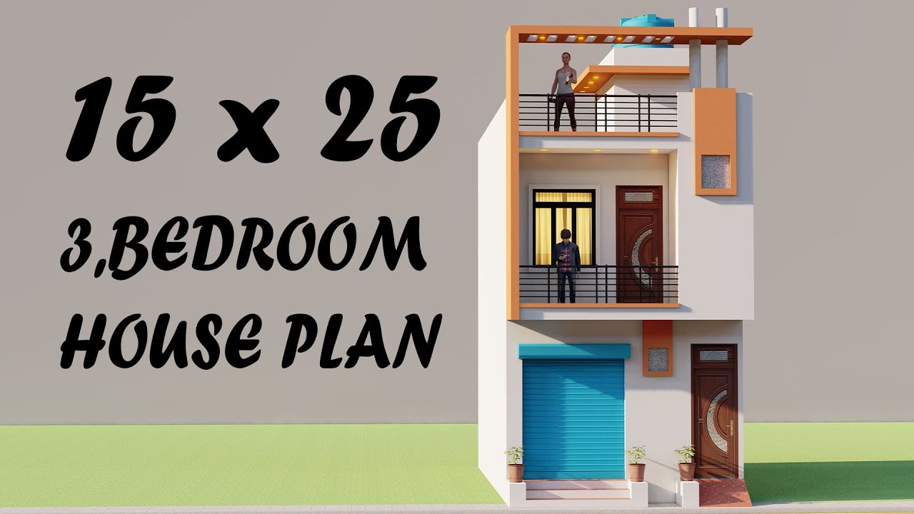 15 By 25 1 Shop 3 Bedroom House Elevation,Dukan or Makan Ka Naksha,Niche Dukan Upar Makan Ka Naksha