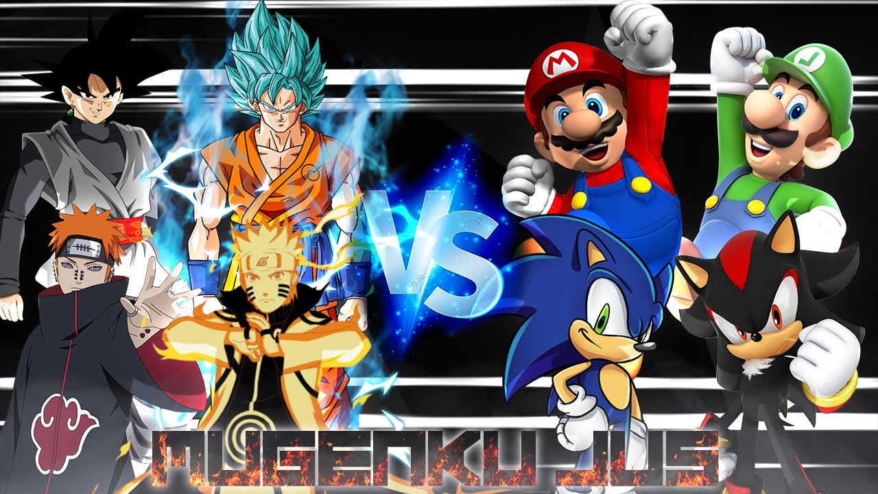 Goku DBS, Goku Black, Naruto, Pain vs Mario, Luigi, Sonic, Shadow ANIME MUGEN JUS Team Battle