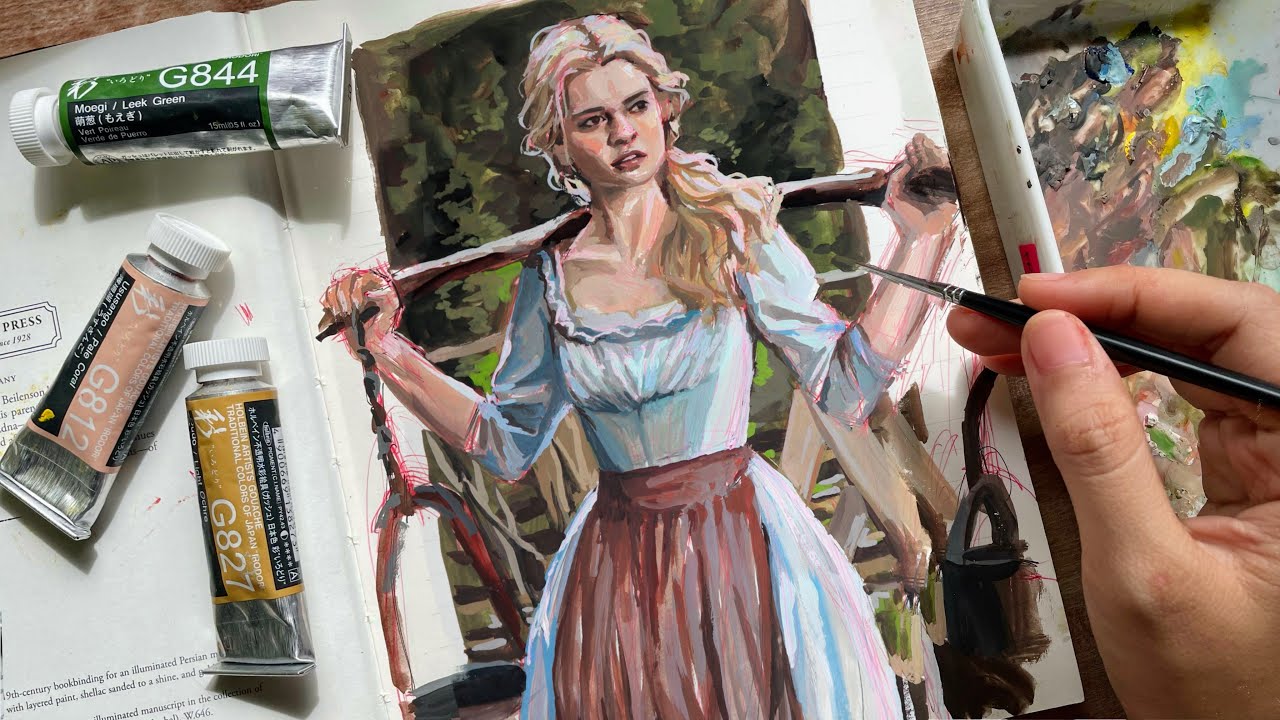 Painting over my pen sketches #17 | CINDERELLA