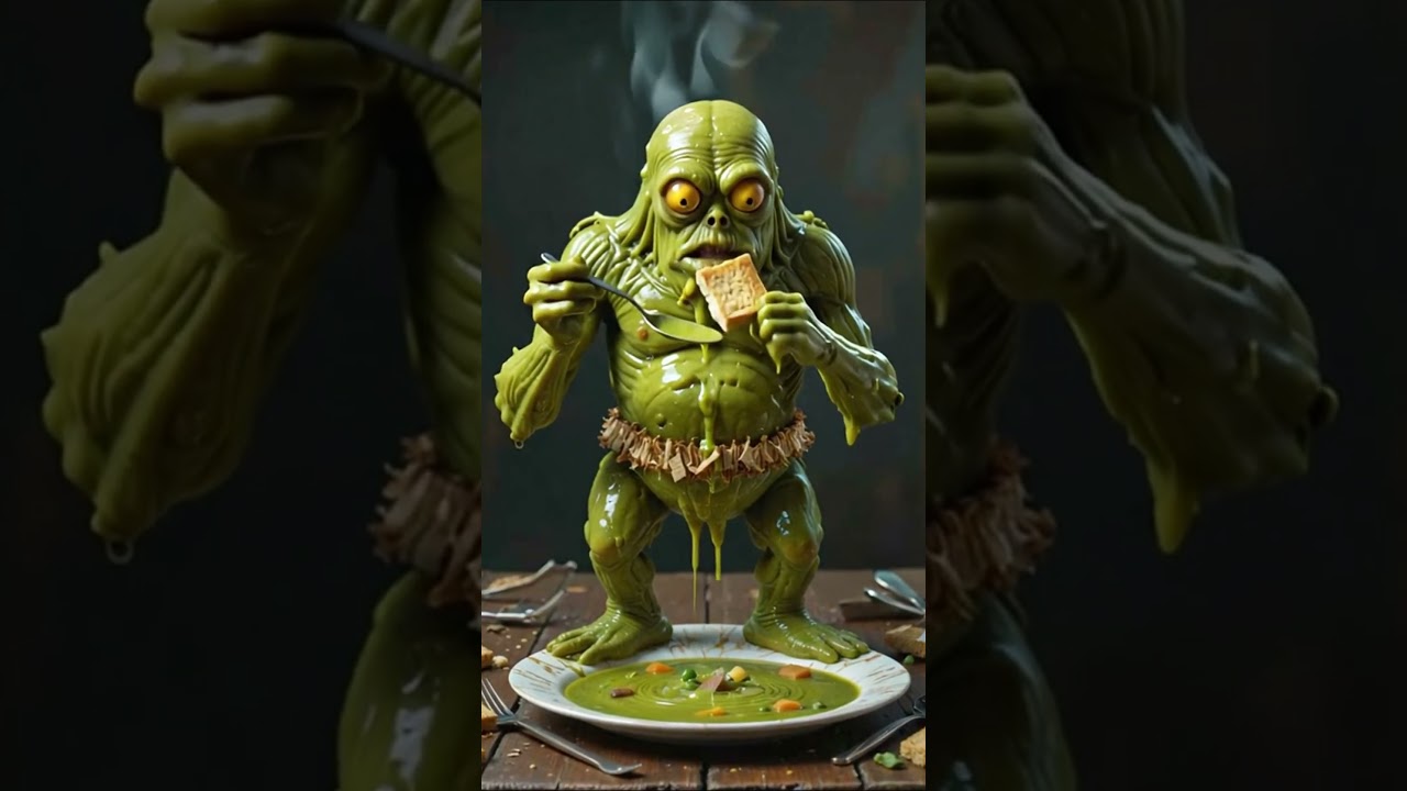 Split Pea Soup Monster Devours Crouton &ndash; Surreal ASMR