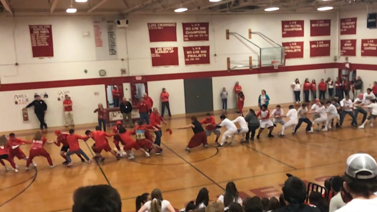 High school winter carnival tug-of-war
