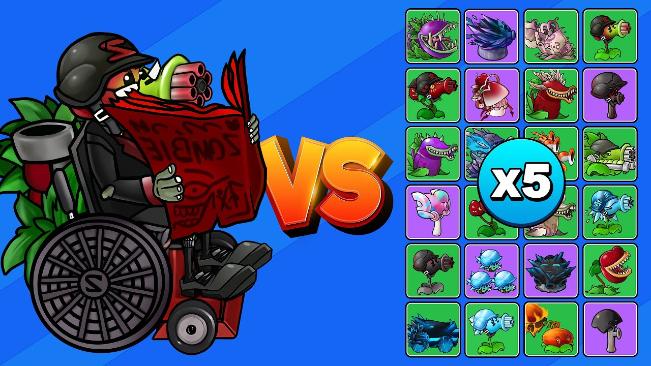ZOMBI GUISANTRALLADOR EN SILLA DE RUEDAS vs TODAS LAS PLANTAS FUSIONADAS X5 | PvZ