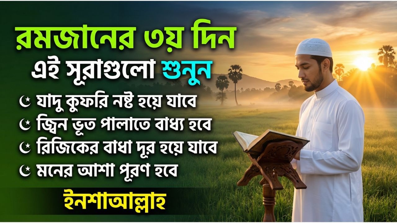 আজ পবিত্র রমজানের ৩য় দিন - জীন, ভুত, রোগ, দুশ্চিন্তা, বদনজর, রিজিকের বাধা দুর হবে ইনশাআল্লাহ