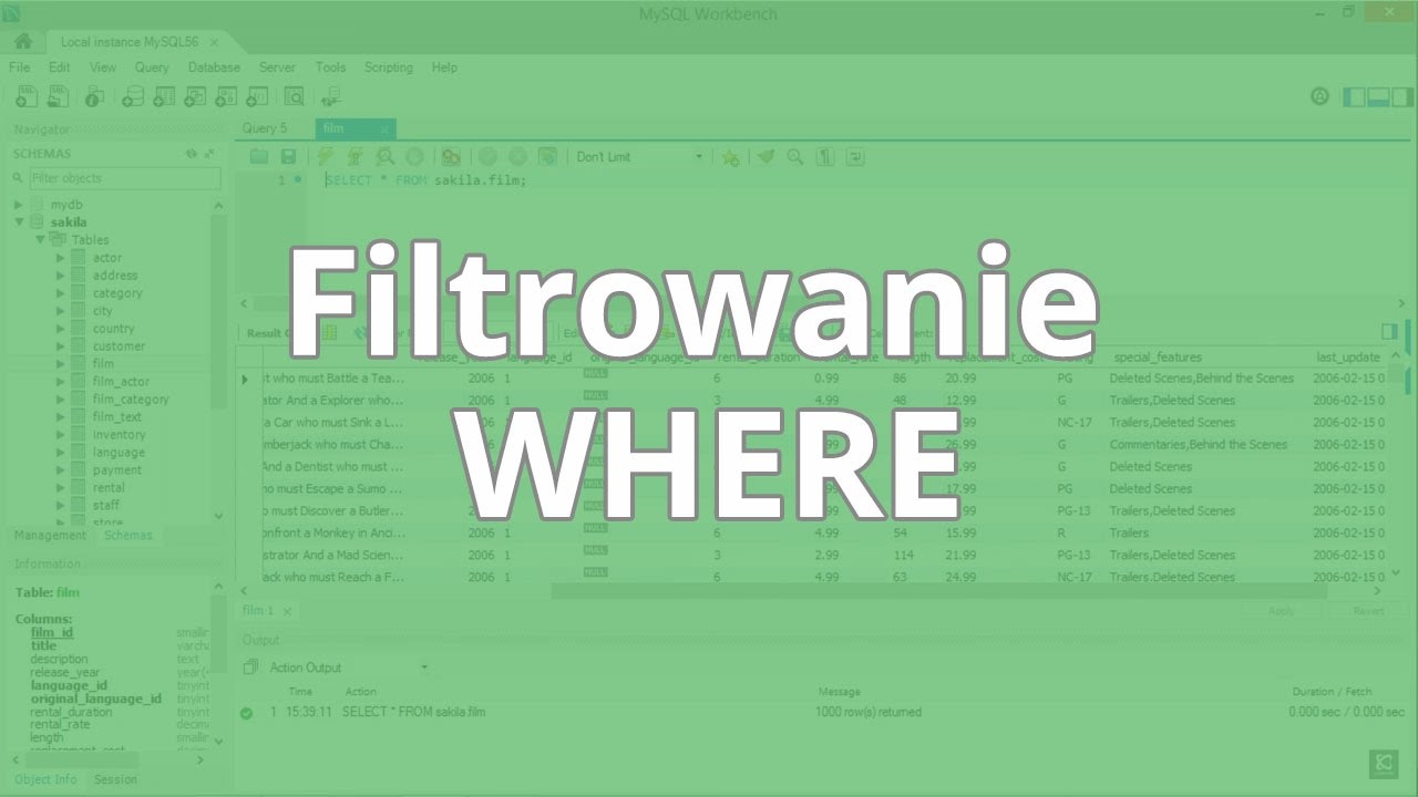 Kurs SQL nowoczesne bazy danych: Filtrowanie WHERE