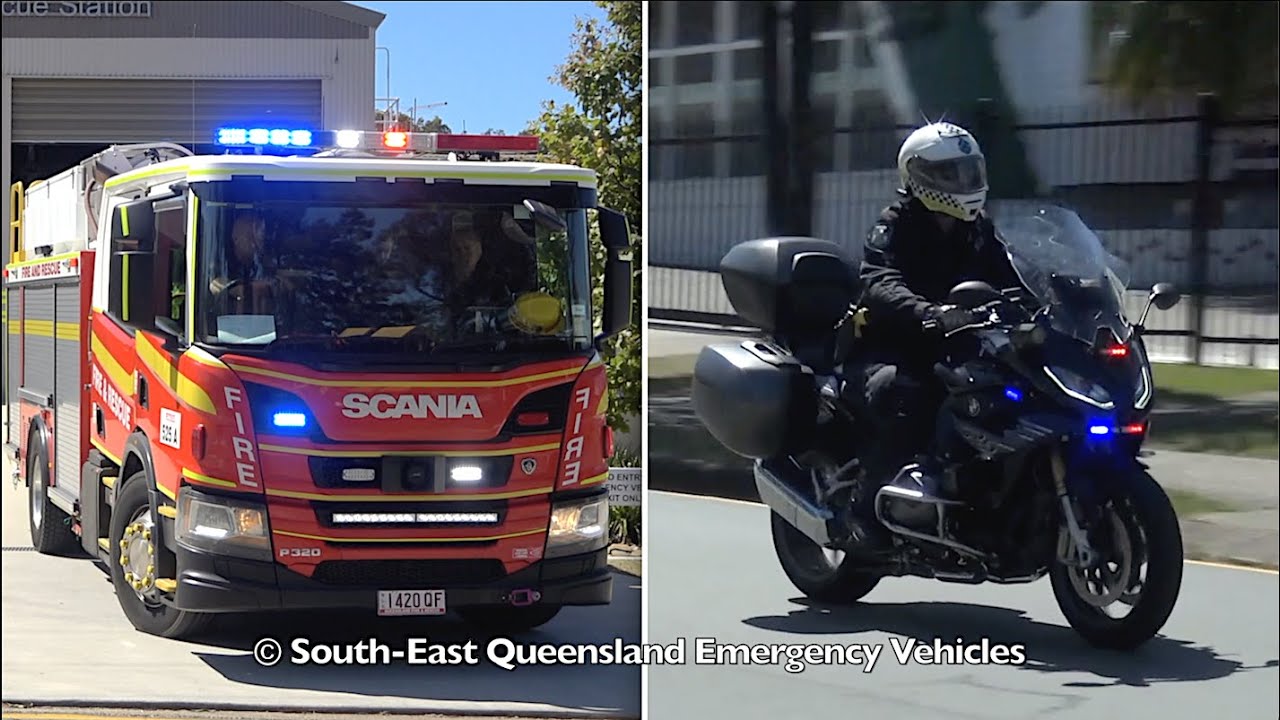 QFRS - 525A Responding (Petrie) | QPS - Unmarked Motorbike Responding
