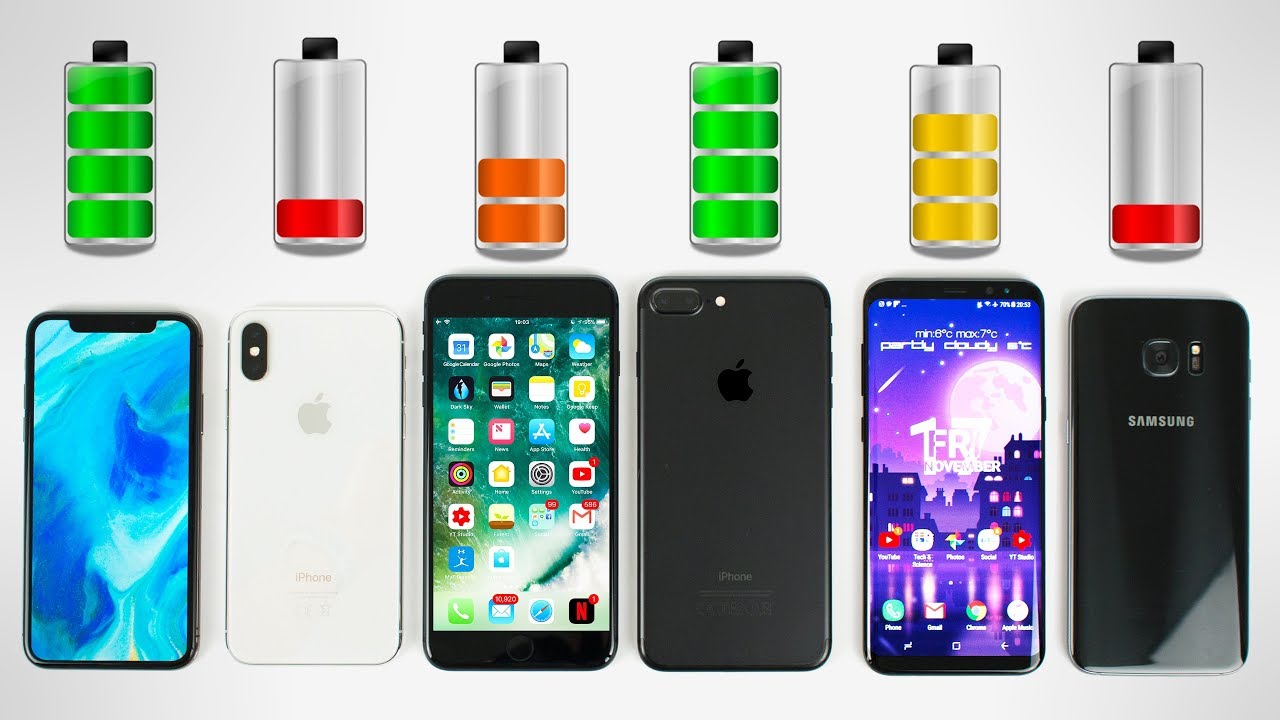 iPhone X vs Galaxy S8+ vs iPhone 8 Plus vs iPhone 7 Plus - BATTERY DRAIN TEST!