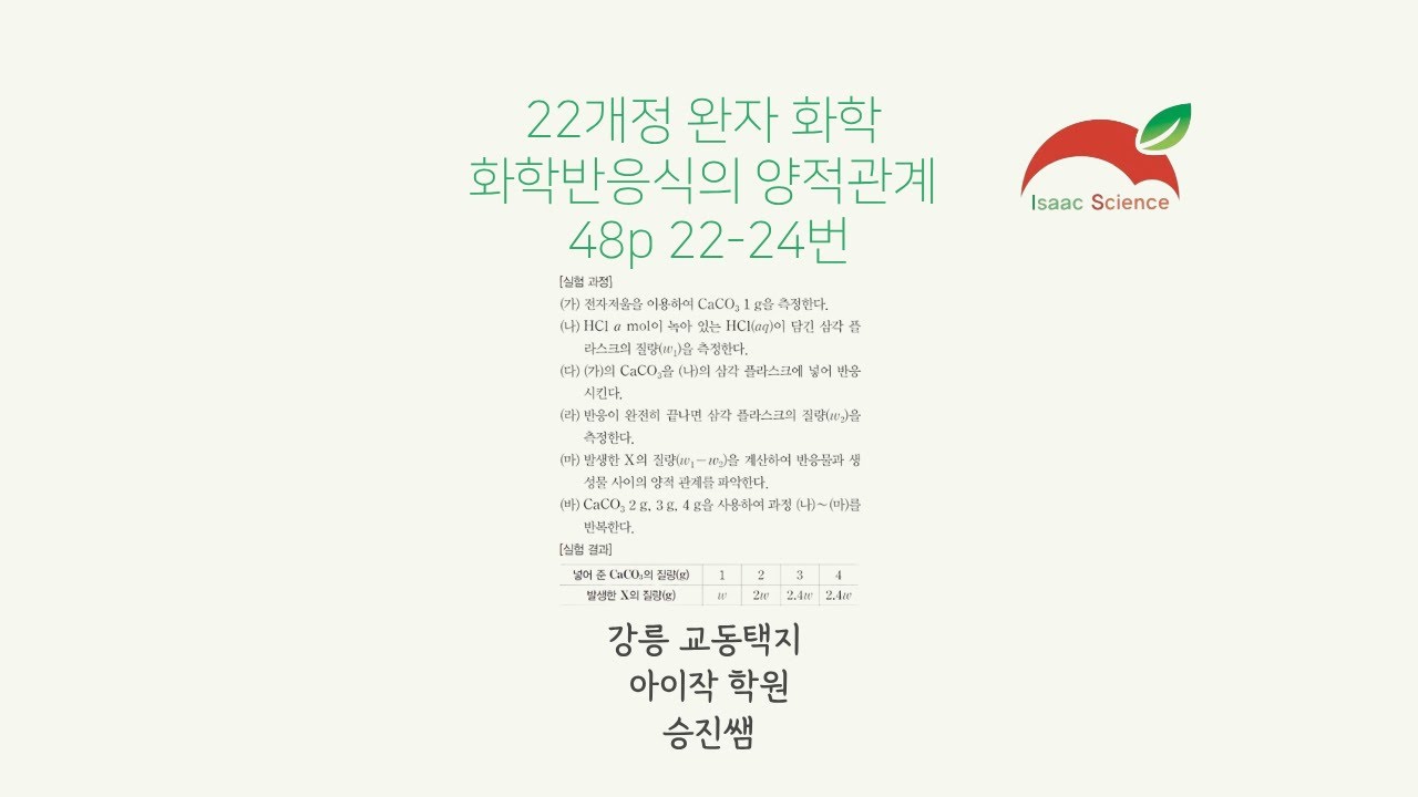 2022개정 완자 화학 화학반응식의 양적관계 48p 22 24번