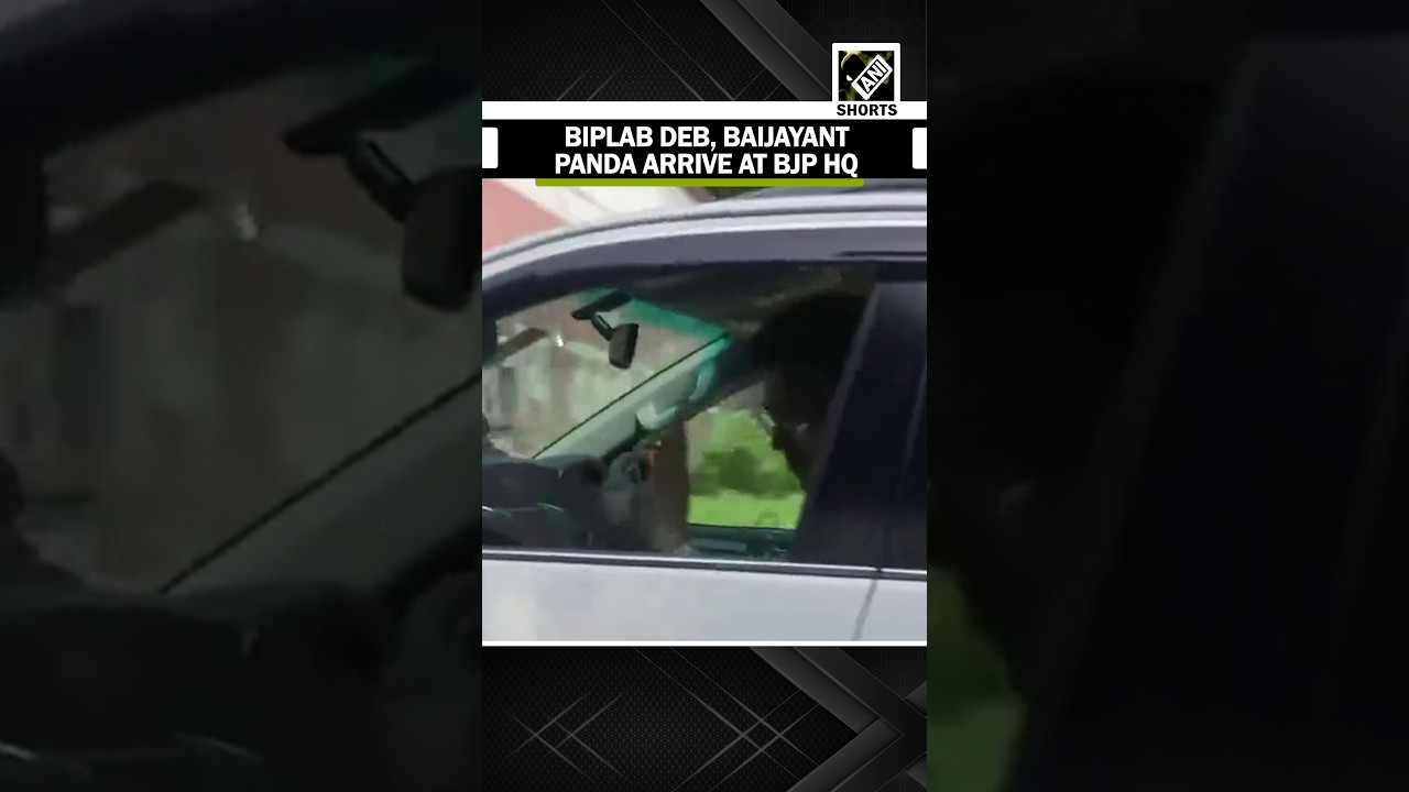 BJP leaders Biplab Kumar Deb, Baijayant Jay Panda arrive at party headquarters