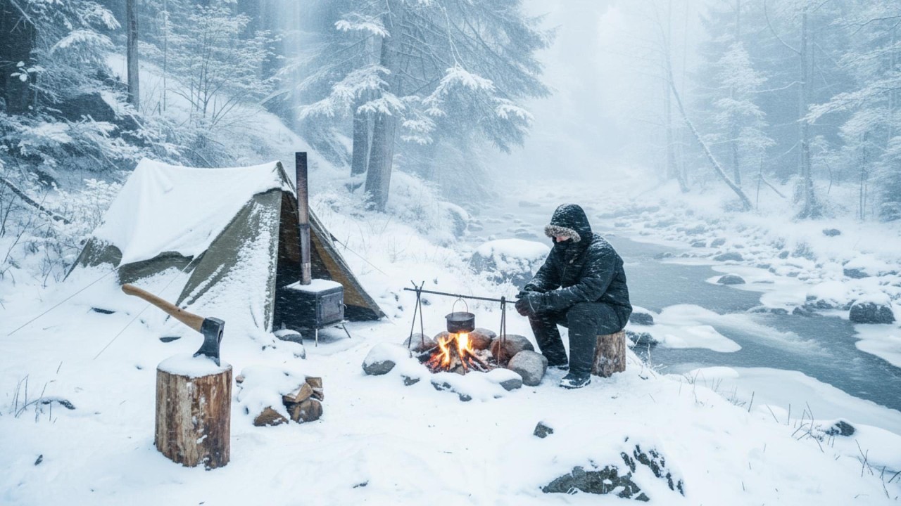 2 Days in a Blizzard by the Lake | Hot Tent & Luxury Beef Experience | Snow Camping