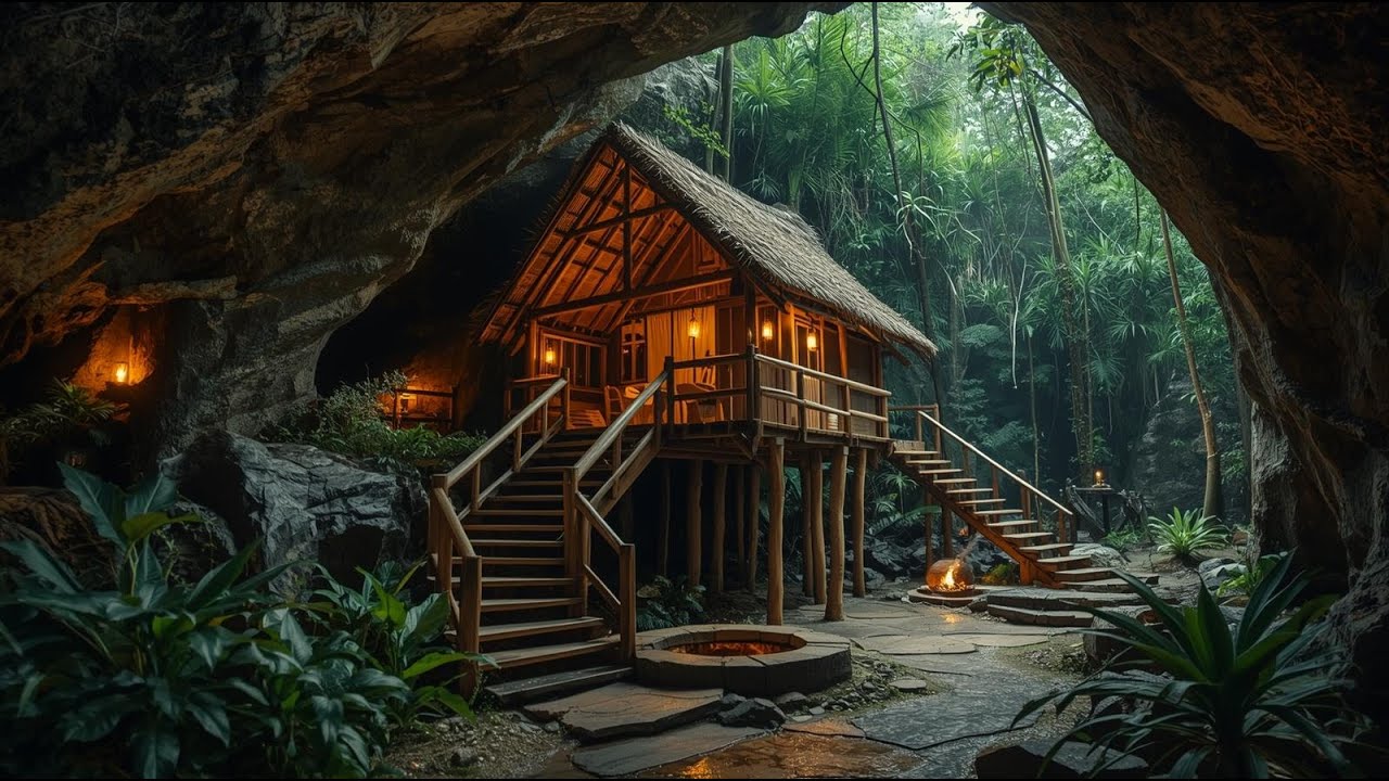 Surviving Alone Under a Giant Tree | Shelter, Fire & Overnight @tropicalforest1977 ​