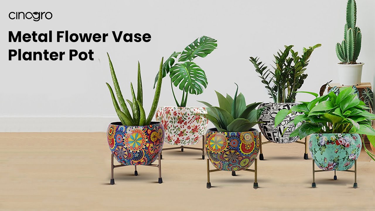 Cinagro Metal Flower Vase Planter Pot with Iron Stand  |  Metal Planter  |  Cinagro