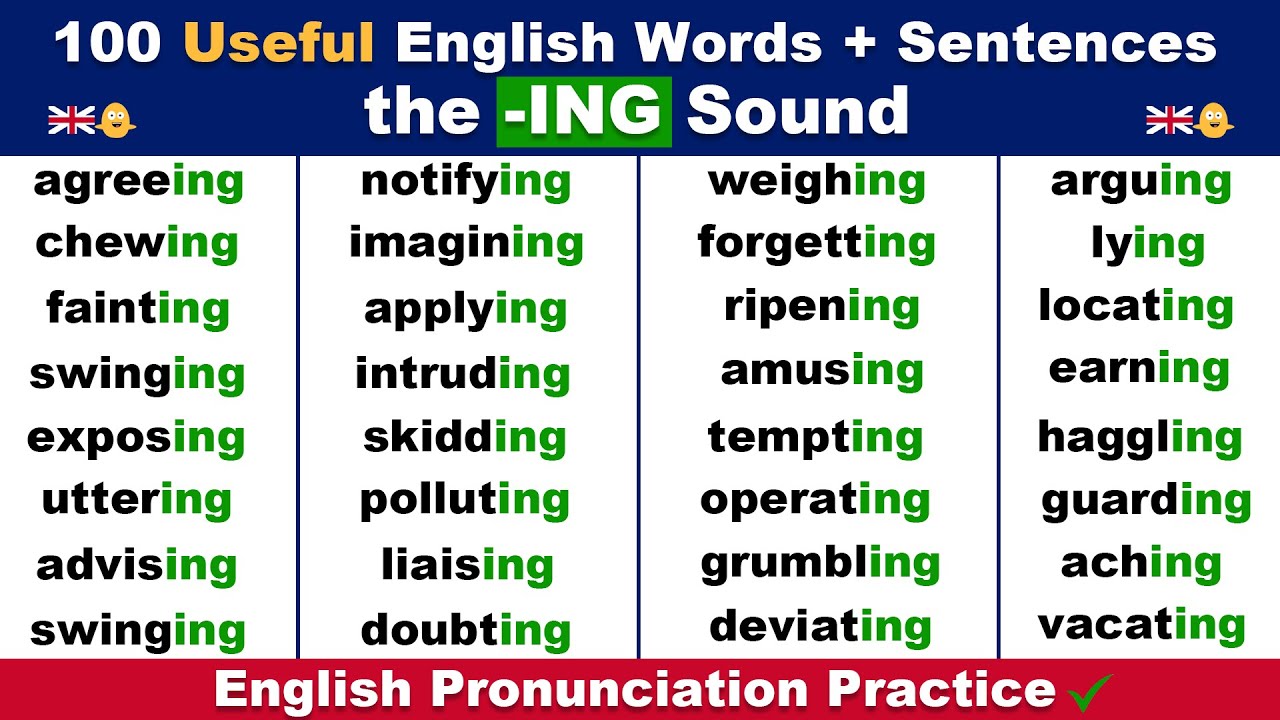 Практика английского произношения — 100 полезных английских слов, оканчивающихся на звук -ING