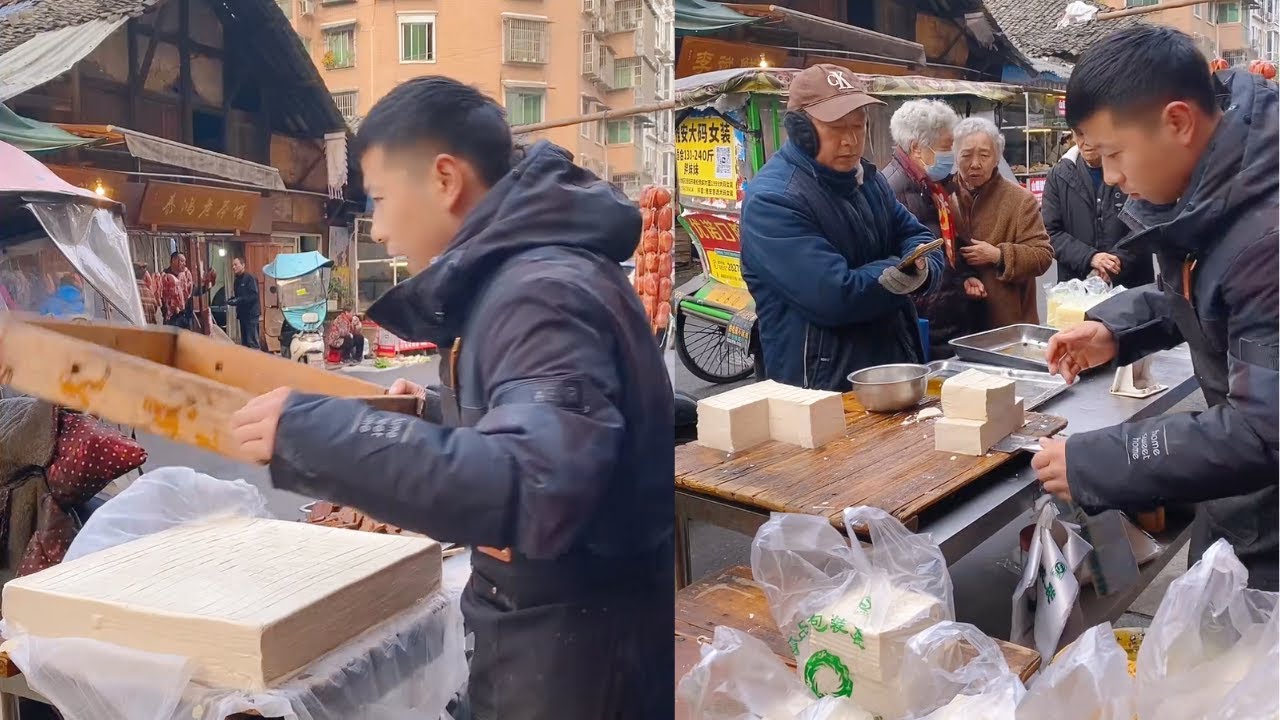 The stall sells tofu, which is freshly made and sold on December 9st.