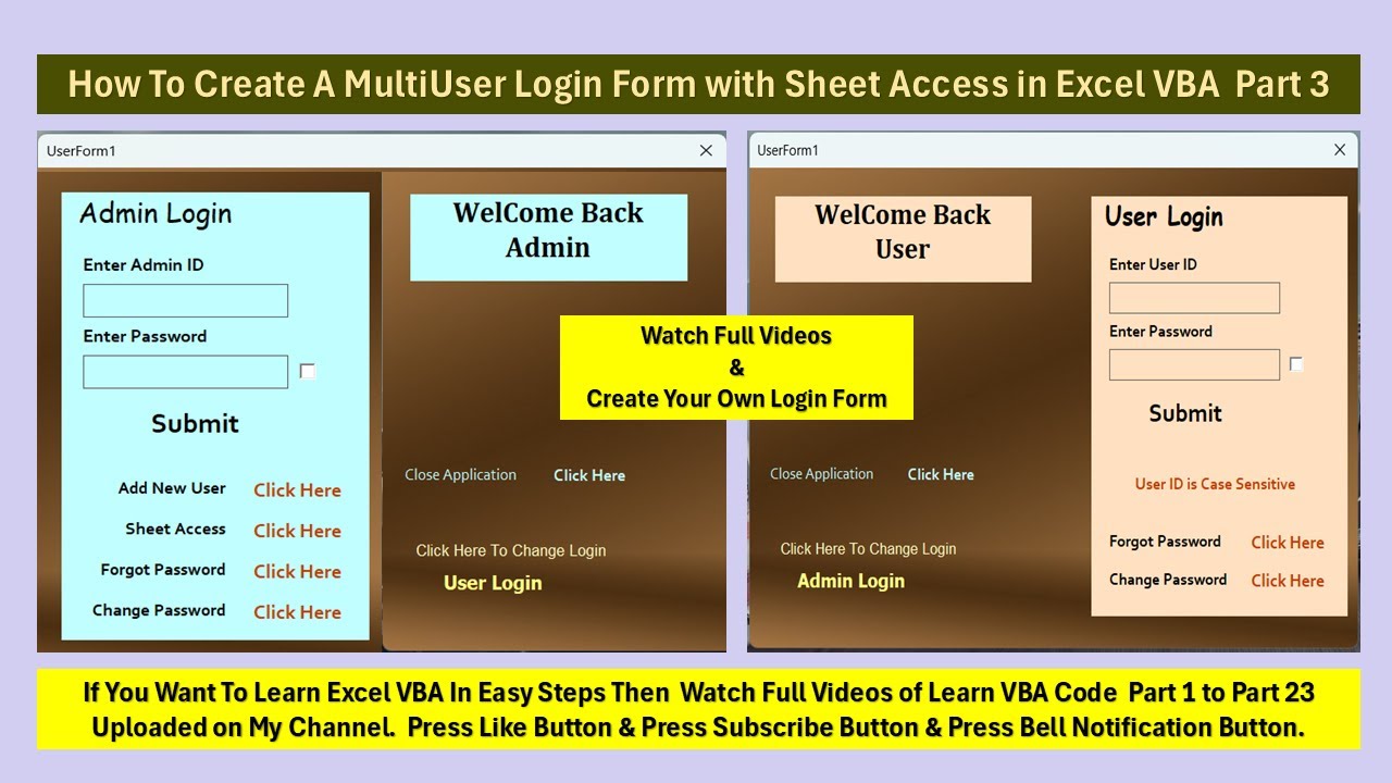 How to Create A MultiUser LoginForm with Sheet Access in Excel VBA Part3