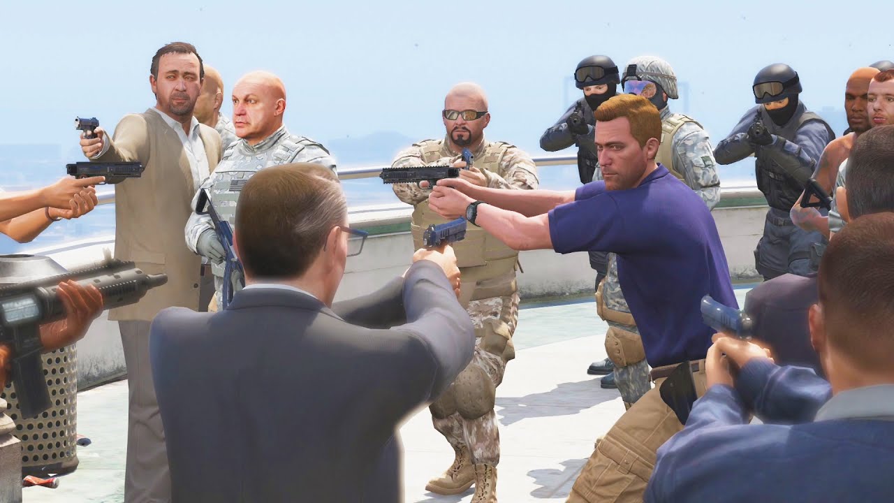 GTA 5 - АРМИ Майкл арестован ФРБ и ИАА! (АРМИ Тревор против ФРБ против солдат Мэри Уэзер)