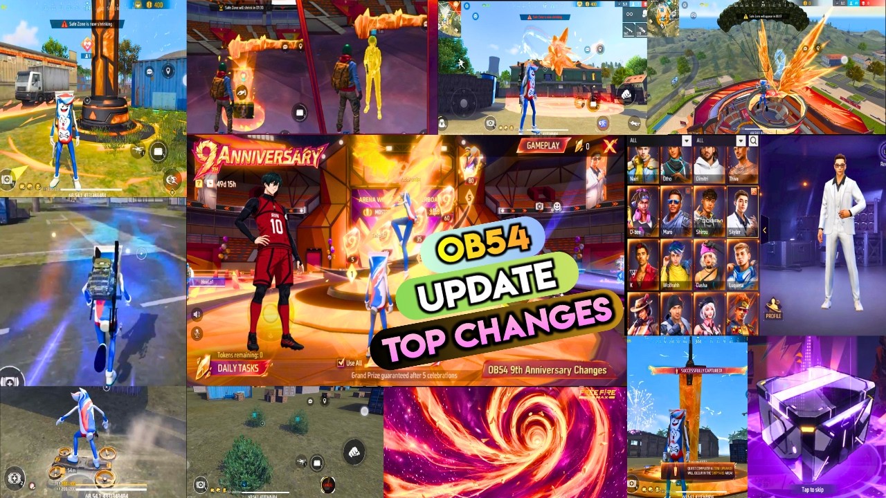 OB54 UPDATE FREE FIRE CHANGES IN NEW 9TH ANNIVERSARY REWARDS | FREE FIRE OB54 UPDATE TOP NEW CHANGES