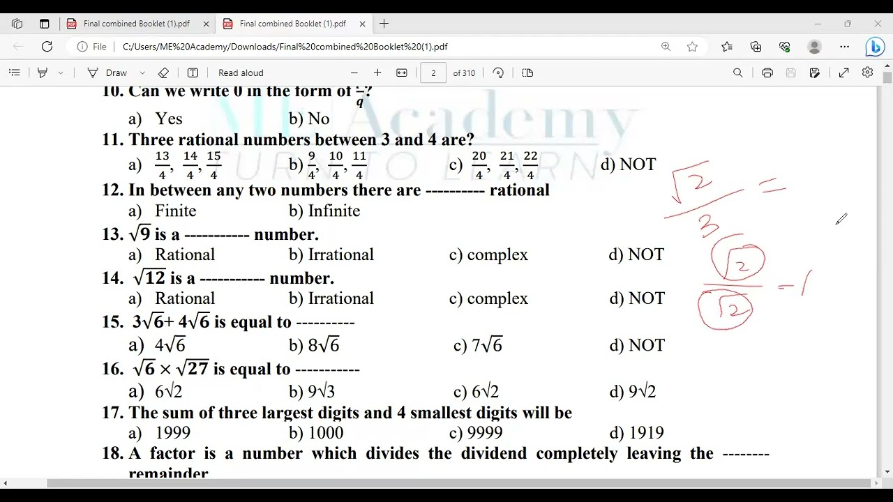 MCQs Solution| Direct Test 2023|Mathematics|ME ACADEMY