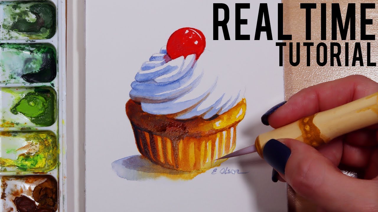 Cupcake with a Cherry on Top Easy Watercolor Painting Tutorial