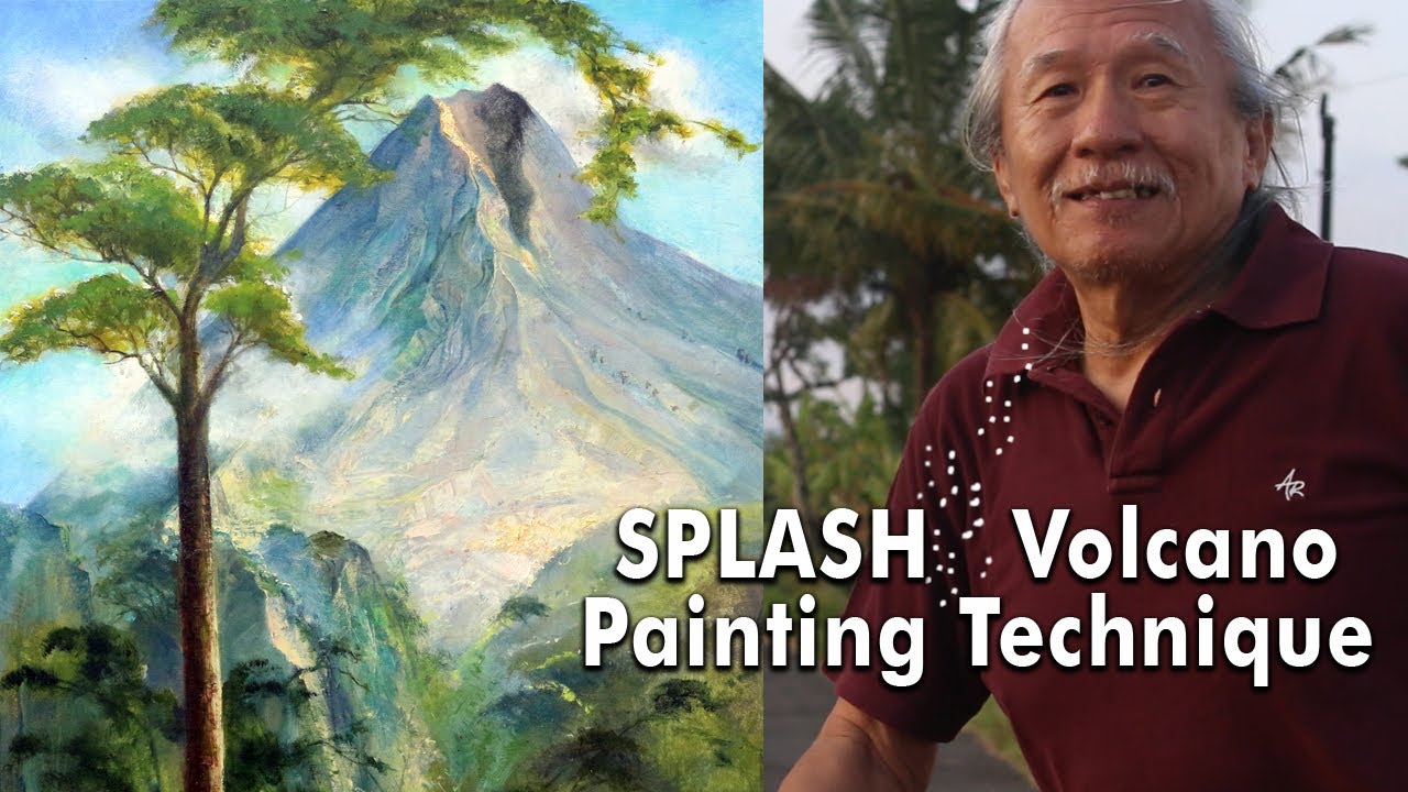 Professional naturalist impressionism oil painting volcano Merapi Indonesia картина маслом вулкан
