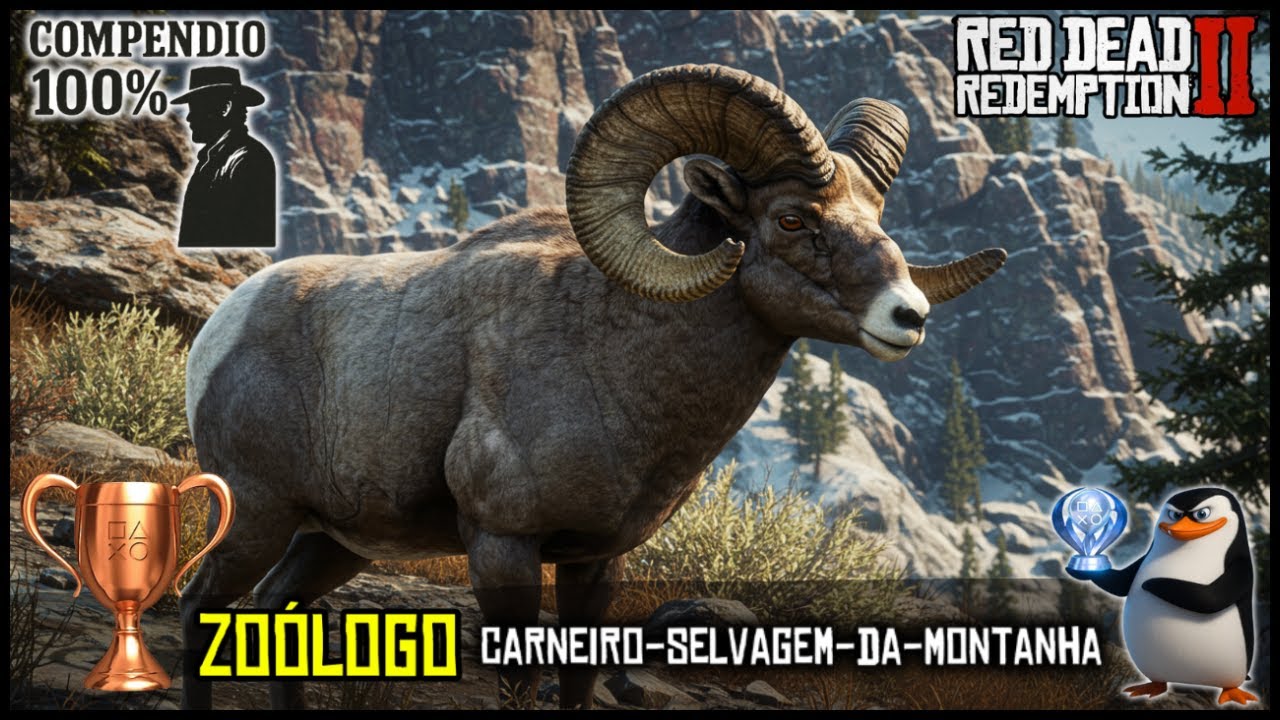 Red Dead Redemption 2: Carneiro Selvagem da Montanha + Compêndio 100% | Troféu Zoólogo