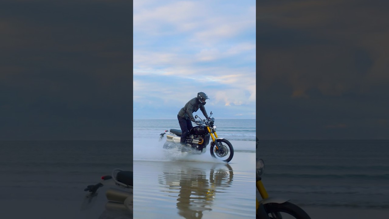 Triumph Scrambler 1200 XE at the beach 
