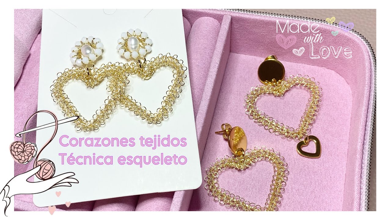 DIY corazones tejidos en punto peruano ,técnica esqueleto 🩷🙌🏻