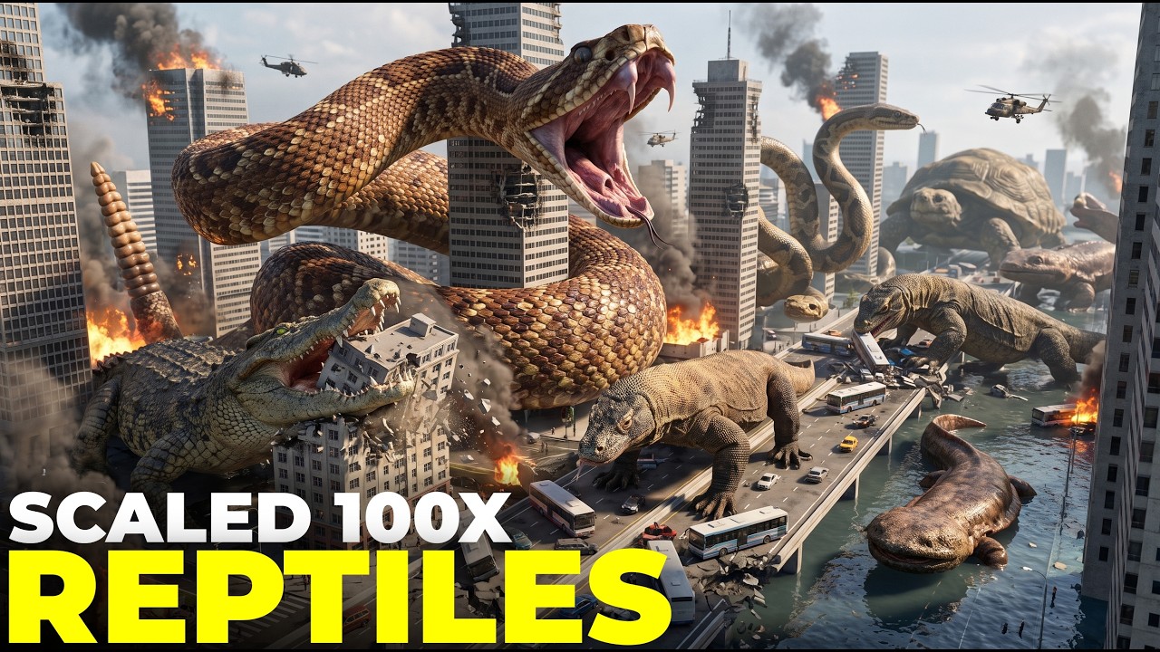 Monster Reptiles Scaled 100&times; Bigger 4K | Imaginary Reptile Size Comparison